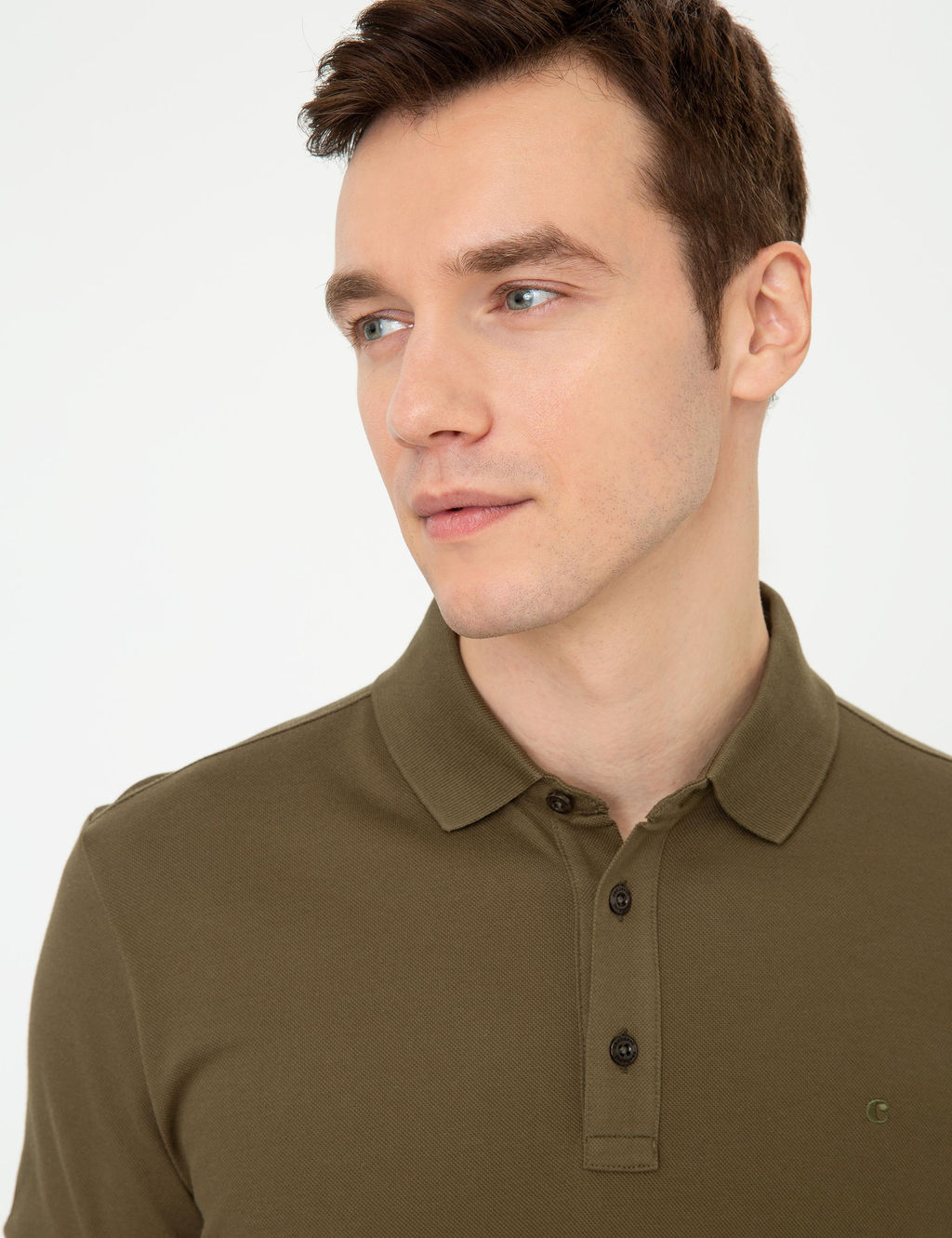 Haki Polo Yaka Slim Fit Basic Merserize T-shirt