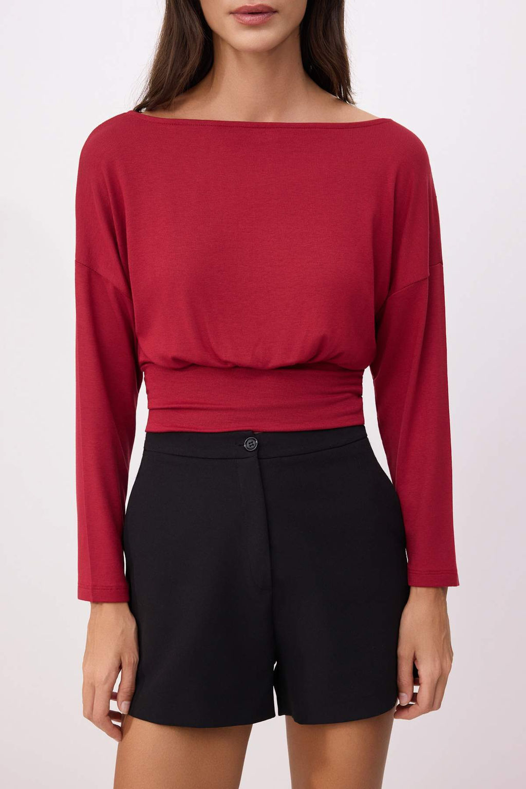 Siyah Fitted/Vucuda Oturan Kay?k Yaka Uzun Kollu Premium Yumusak Orme Bluz TWOSS26BZ00344 - Trendyolmilla фото 7