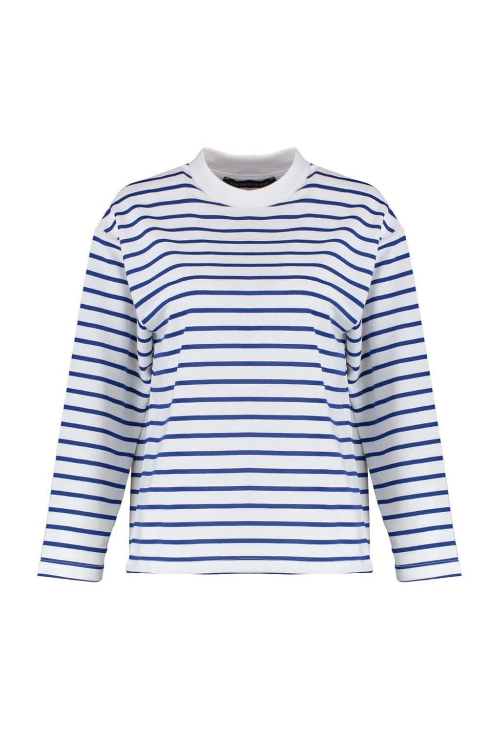 Beyaz Cizgili Oversize/Genis Kesim Bisiklet Yaka Ince Orme Sweatshirt TWOAW23SW00326