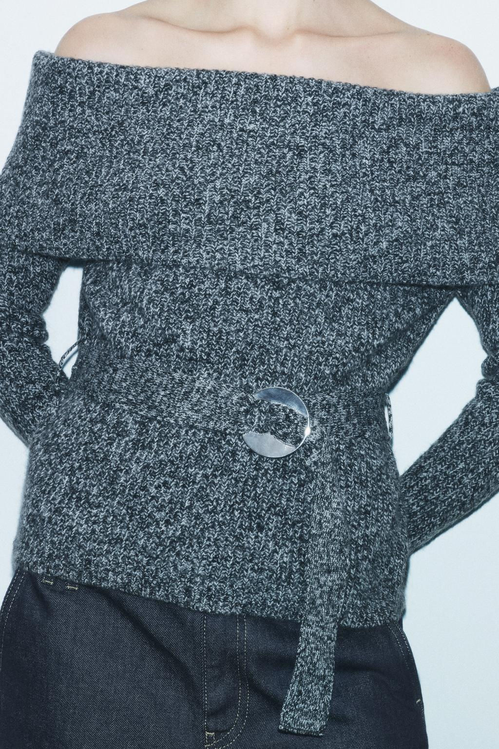 OFF-THE-SHOULDER KNIT SWEATER WITH BELT - Zara фото 2