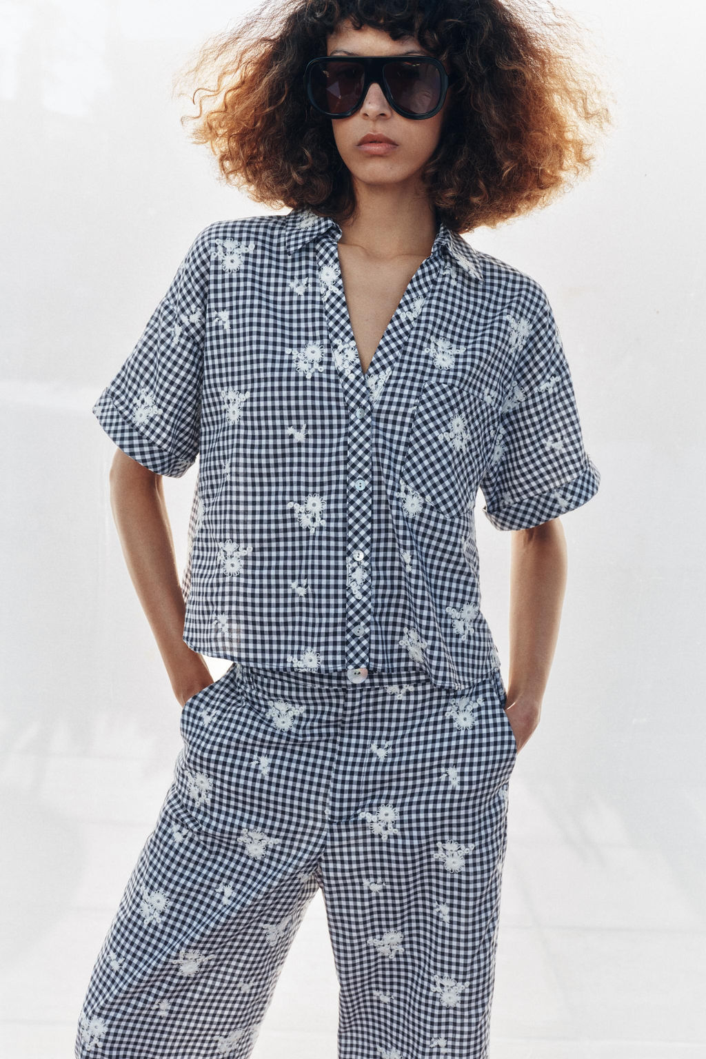 CAMISA CUADROS BORDADOS SET / Marino / Blanco - Zara фото 2