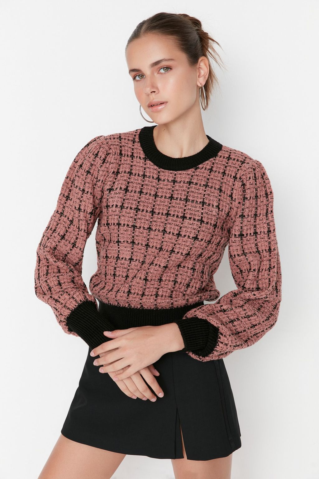 Gul Kurusu Simli Tuvit Gorunumlu Triko Kazak TWOAW21KZ0032 - Trendyolmilla фото 3