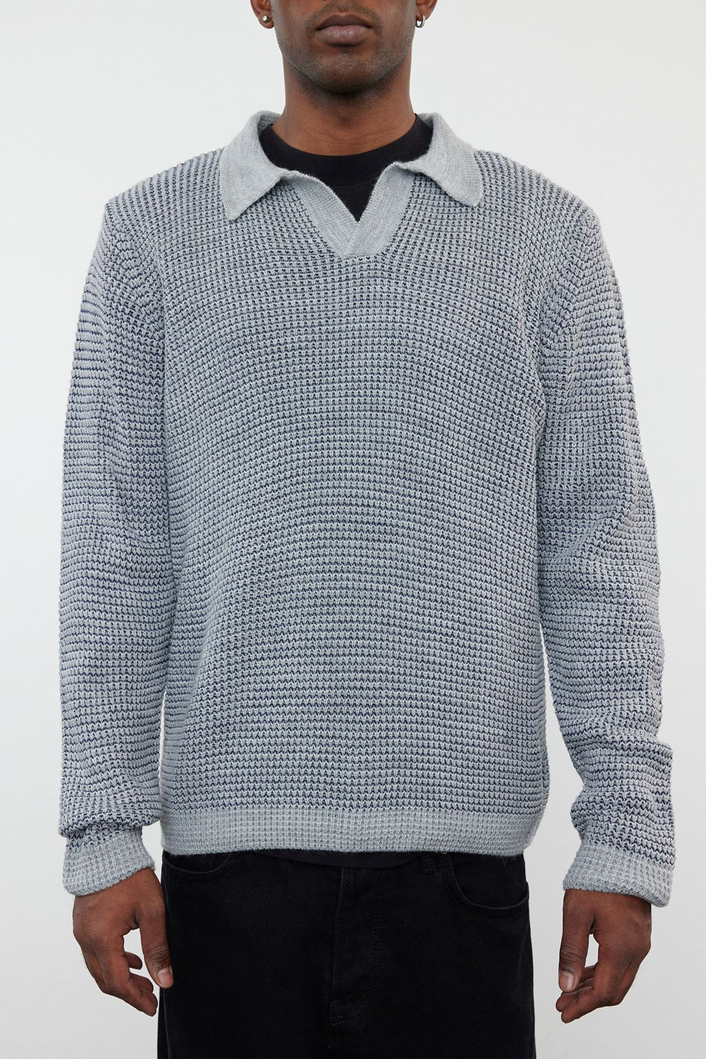 TRENDYOL MAN Gri Casual Regular Polo Yaka Dokulu Triko Kazak TMNAW25KZ00016 - Trendyolmilla фото 5