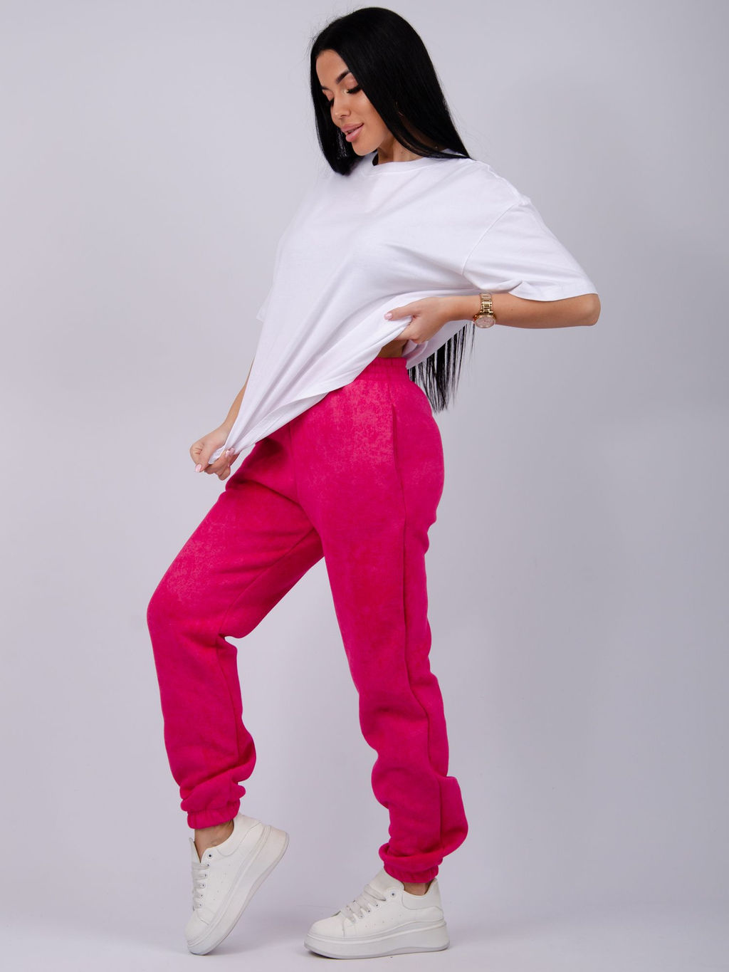 Джоггеры Мистерия 5, футер 3-х нитка начес - Малина фото 40