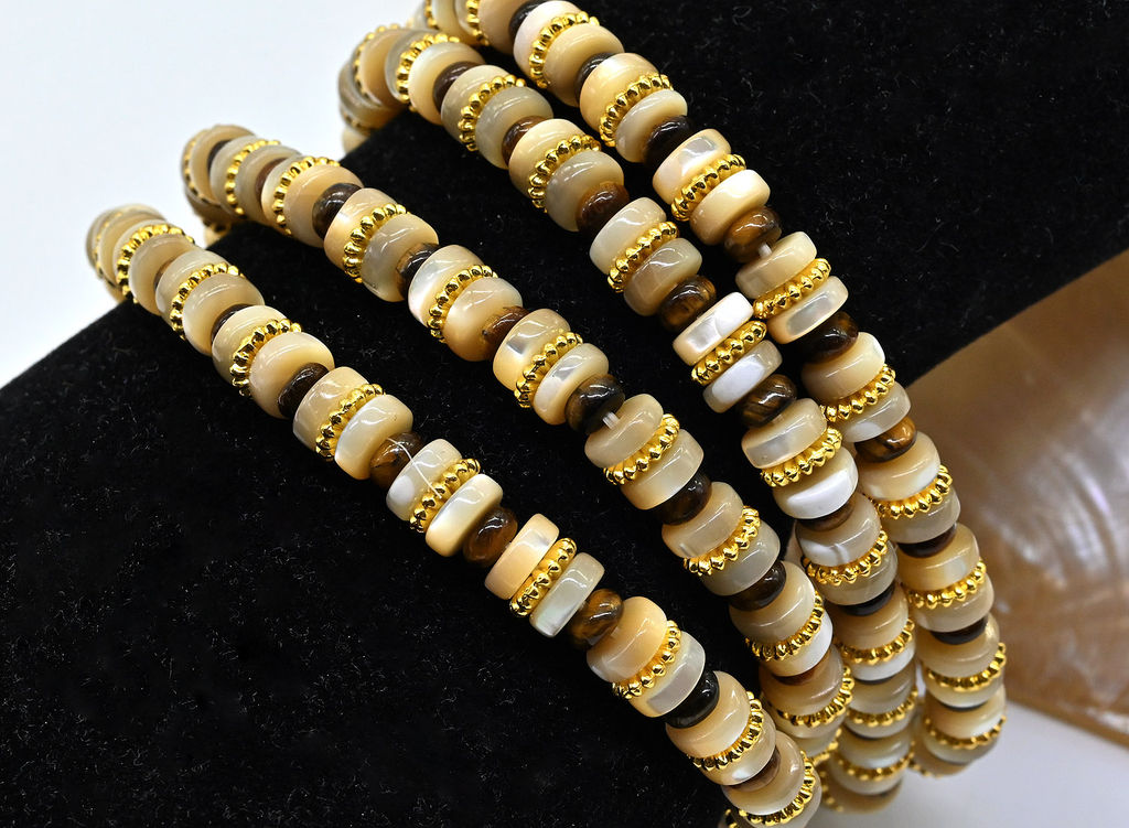 Браслет из перламутра диски 5*2мм цв.кремовый, 16см