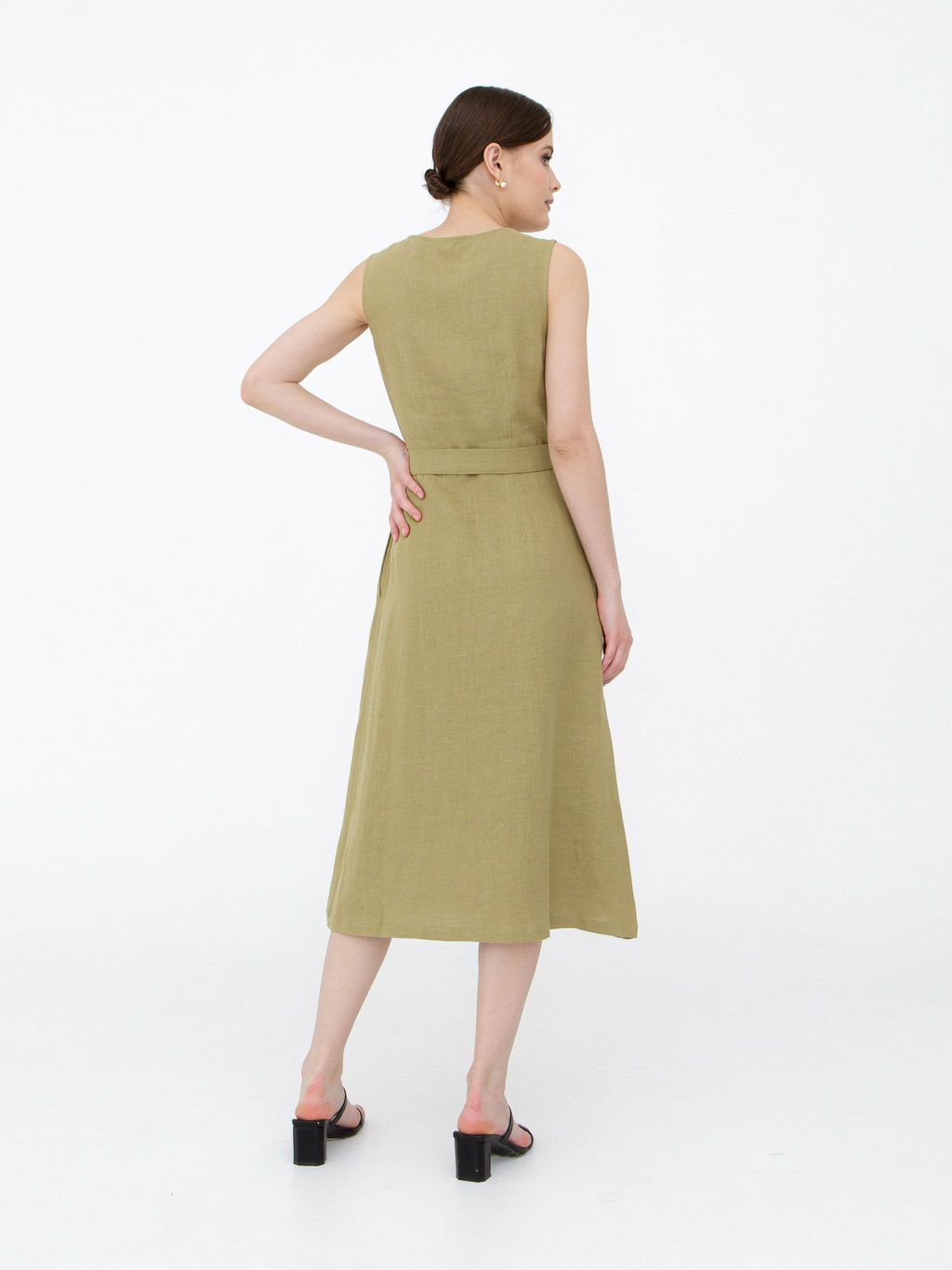 Платье из льна КЛ-7415-ИЛ23 светлый хаки