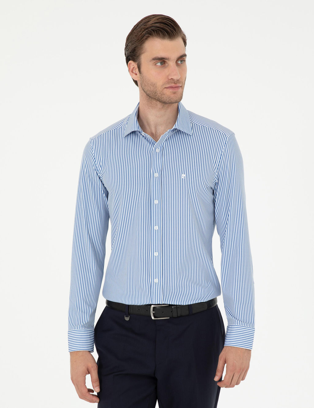 Mavi _izgili Ex. Slim Fit Uzun Kollu G_mlek