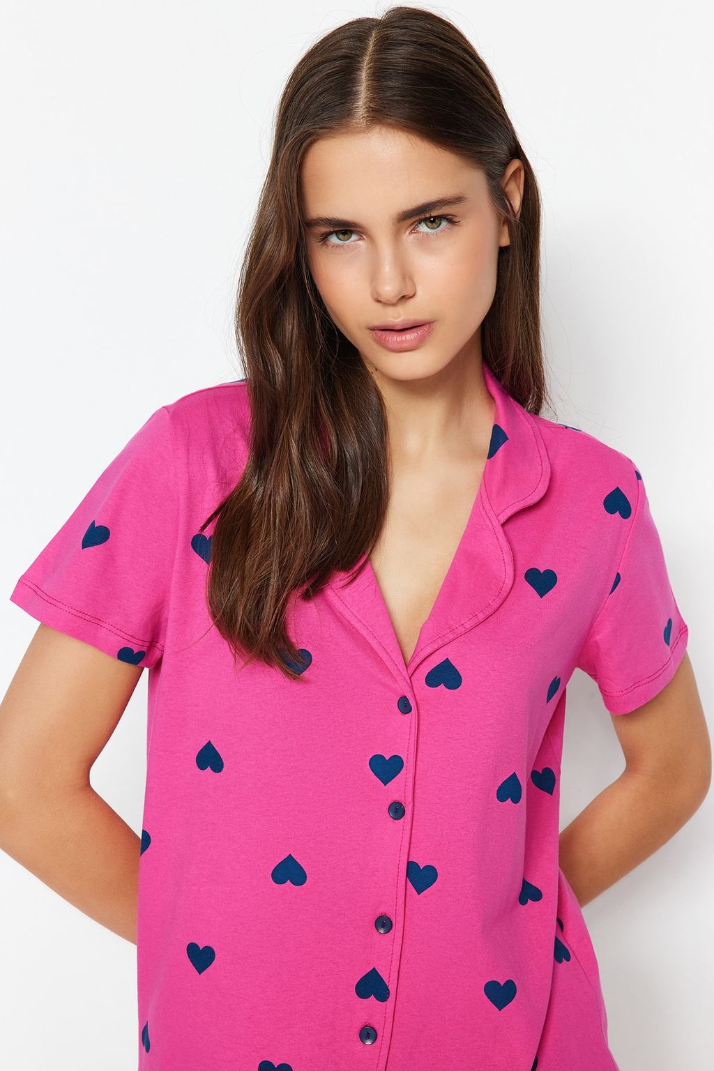 Trendyolmilla Ekru-Cok Renkli %100 Pamuklu Kalpli Sortlu Orme Pijama Tak?m? THMSS21PT0756 фото 22