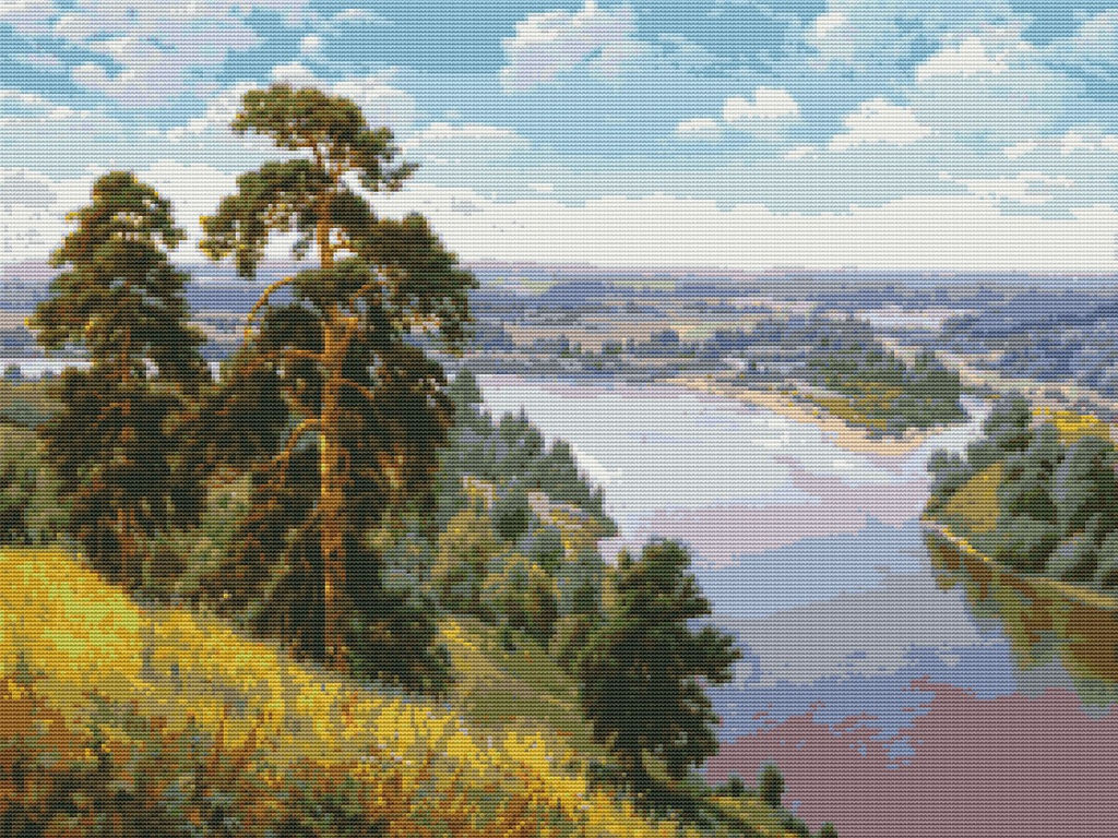 Вышивка крестиком 40х50см, Река и поля