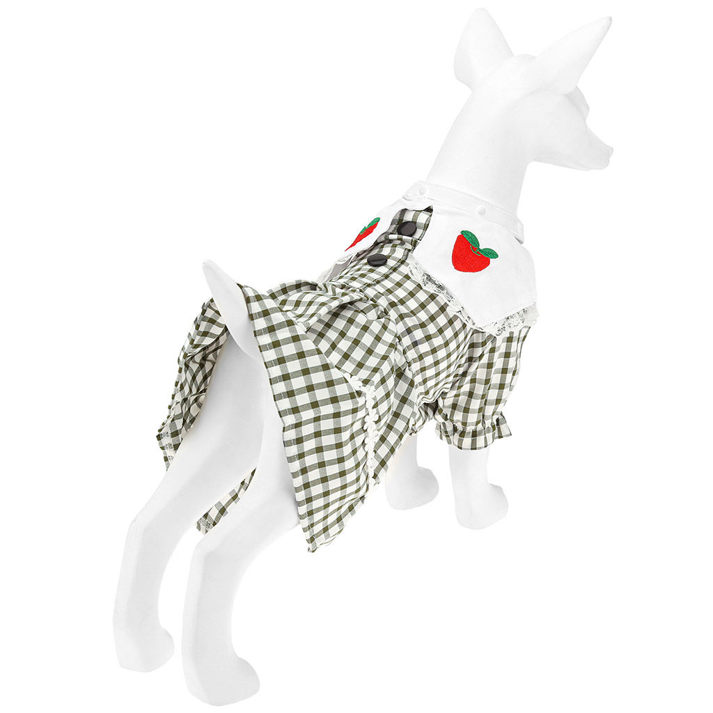 Пэт тойс (Pet toys) Одежда для собаки Платье с вышивкой, с кружевом, на кнопках р-р M, длина спинки 25см/обхват груди 32см/обхват шеи 26см, цвет-хаки, 100% полиэстер (Китай) - Домашняя мода фото 3