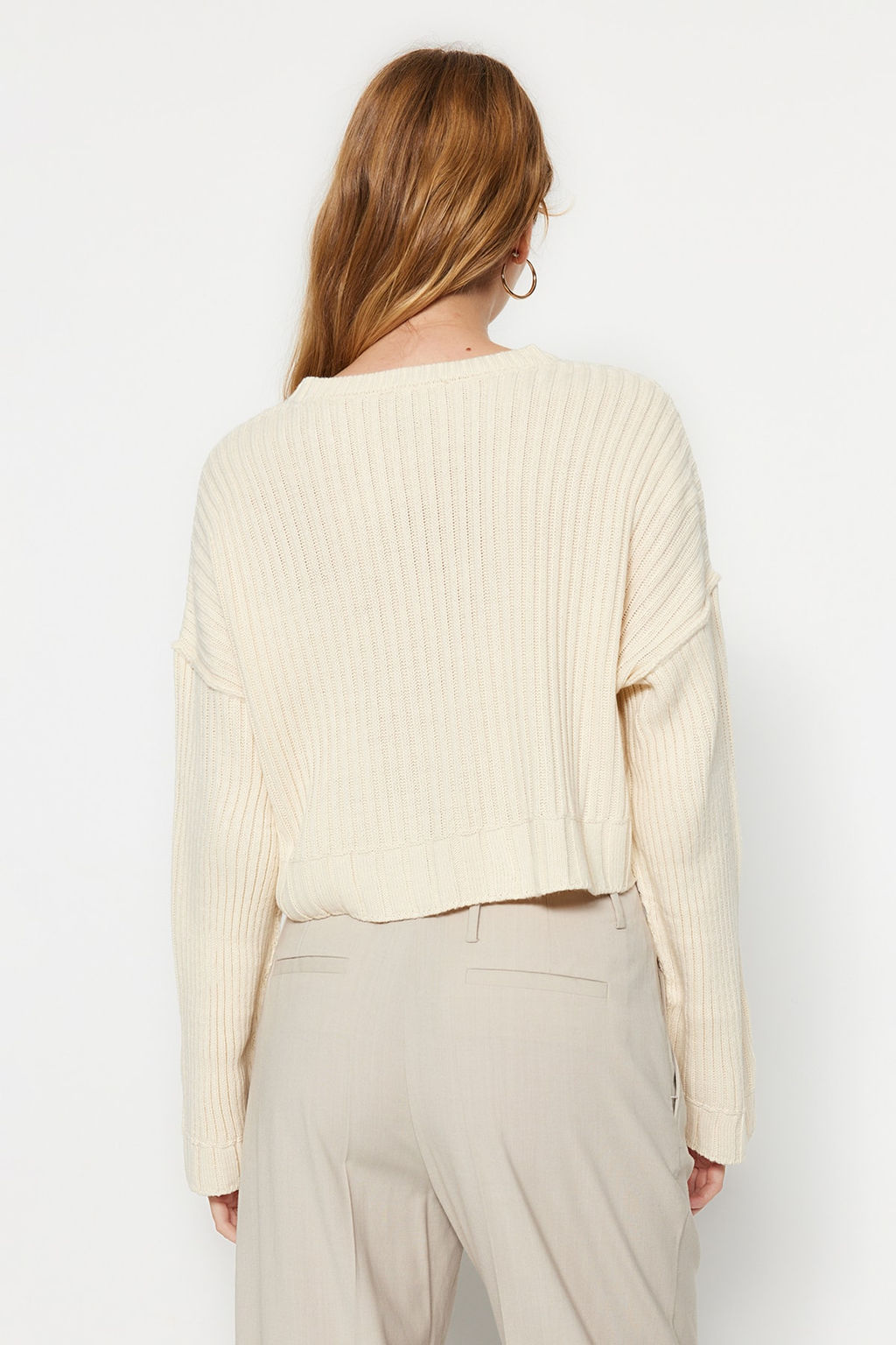 Ekru Super Crop Basic Triko Kazak TWOAW24KZ00275 - Trendyolmilla фото 5