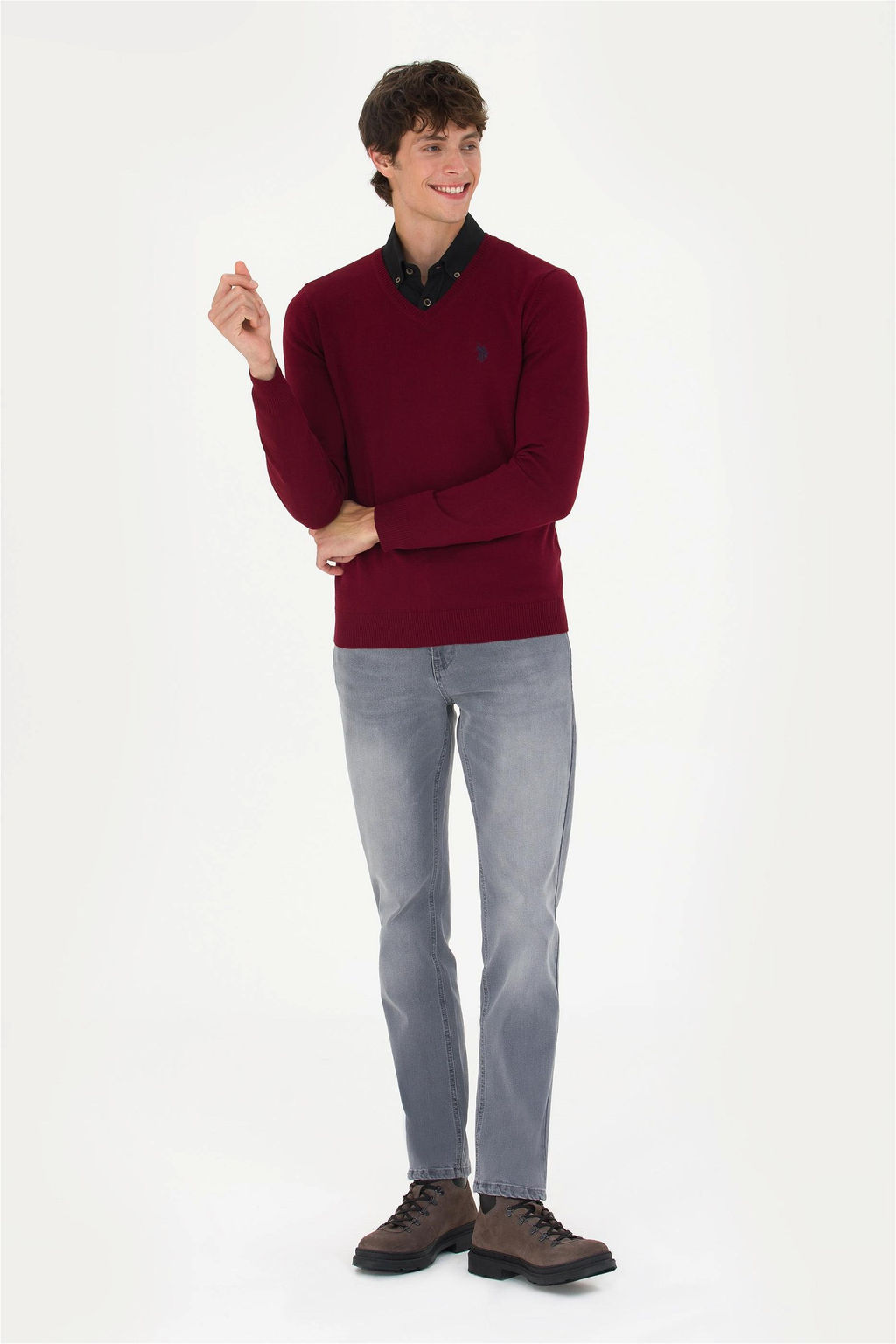 U. S. Polo Assn Мужской бордово-красный базовый свитер - U.s. polo assn фото 4