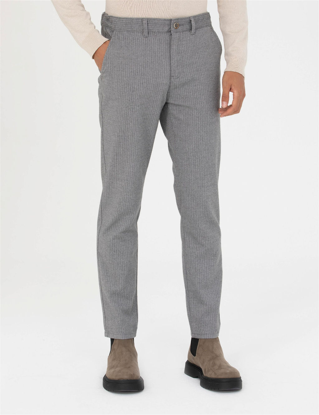 Gri Slim Fit Kanvas Pantolon