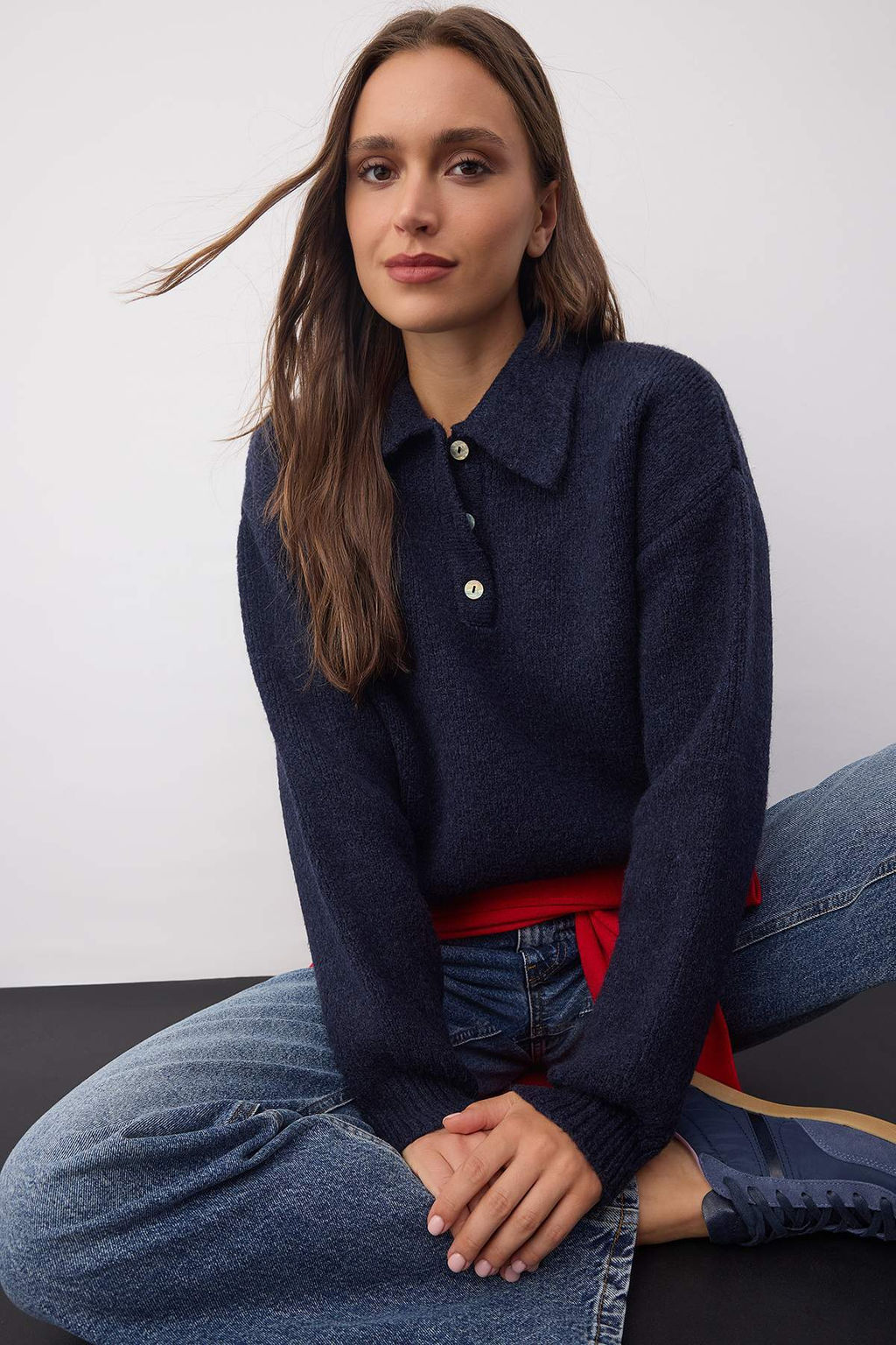 Wardrobe Essentials Lacivert Basic Genis Kal?p Ozel Iplikli Triko Kazak | TWOAW26KZ00072