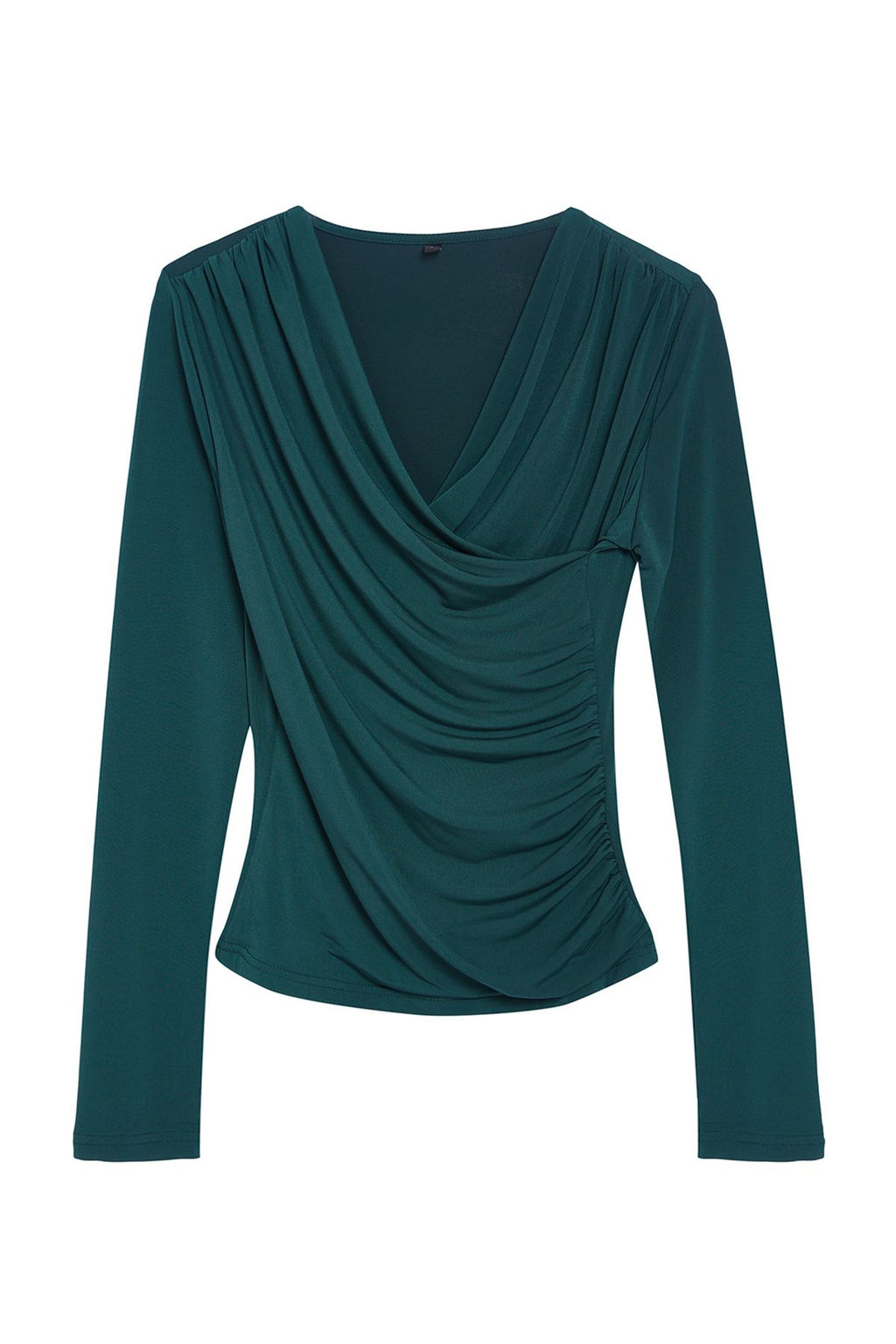 Zumrut Yesili Buzgu/Drape Detayl? Fitted/Vucuda Oturan Uzun Kollu Esnek Orme Bluz TWOAW25BZ00105