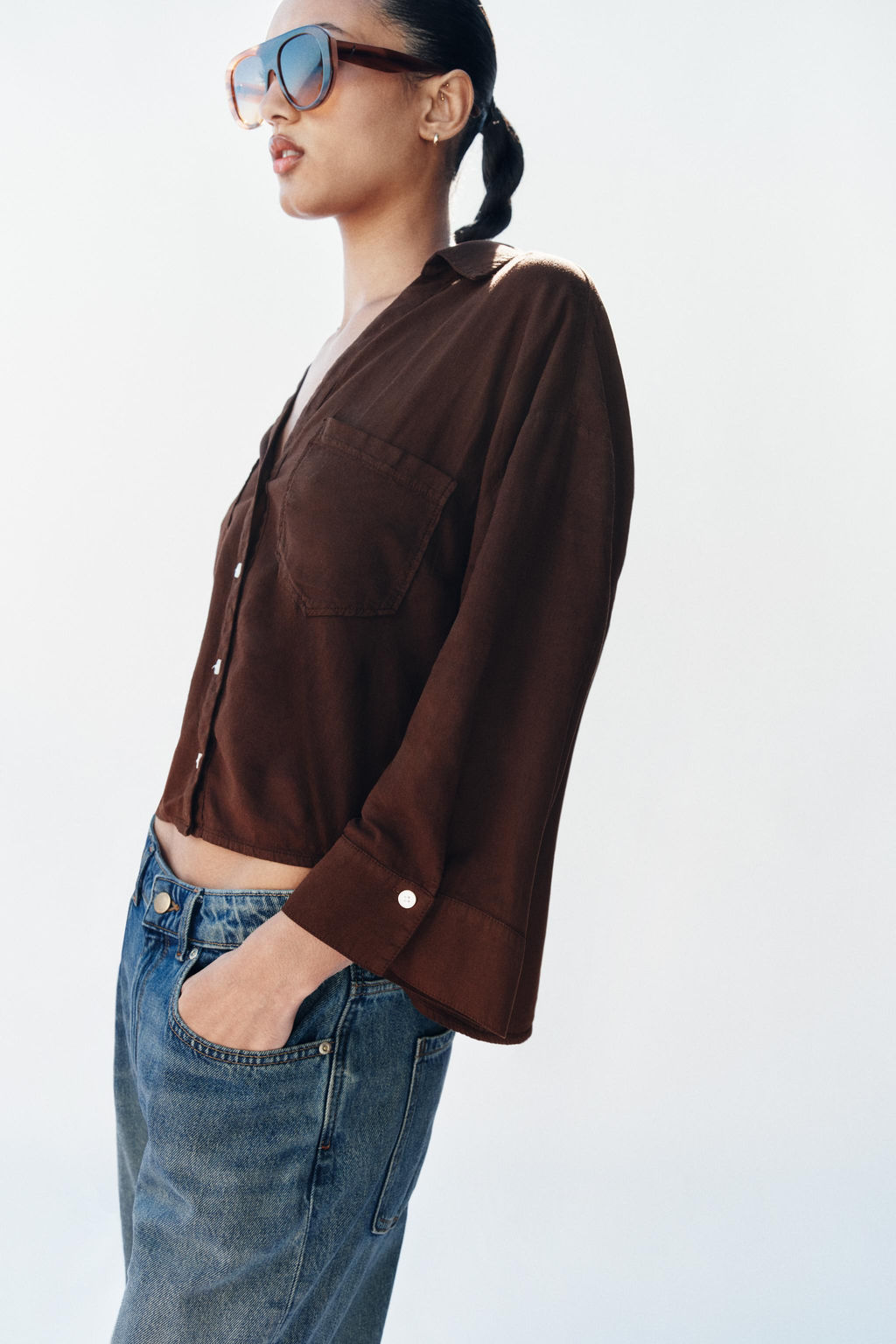 CAMISA FLUIDA CON LINO / Marr?n - Zara фото 4