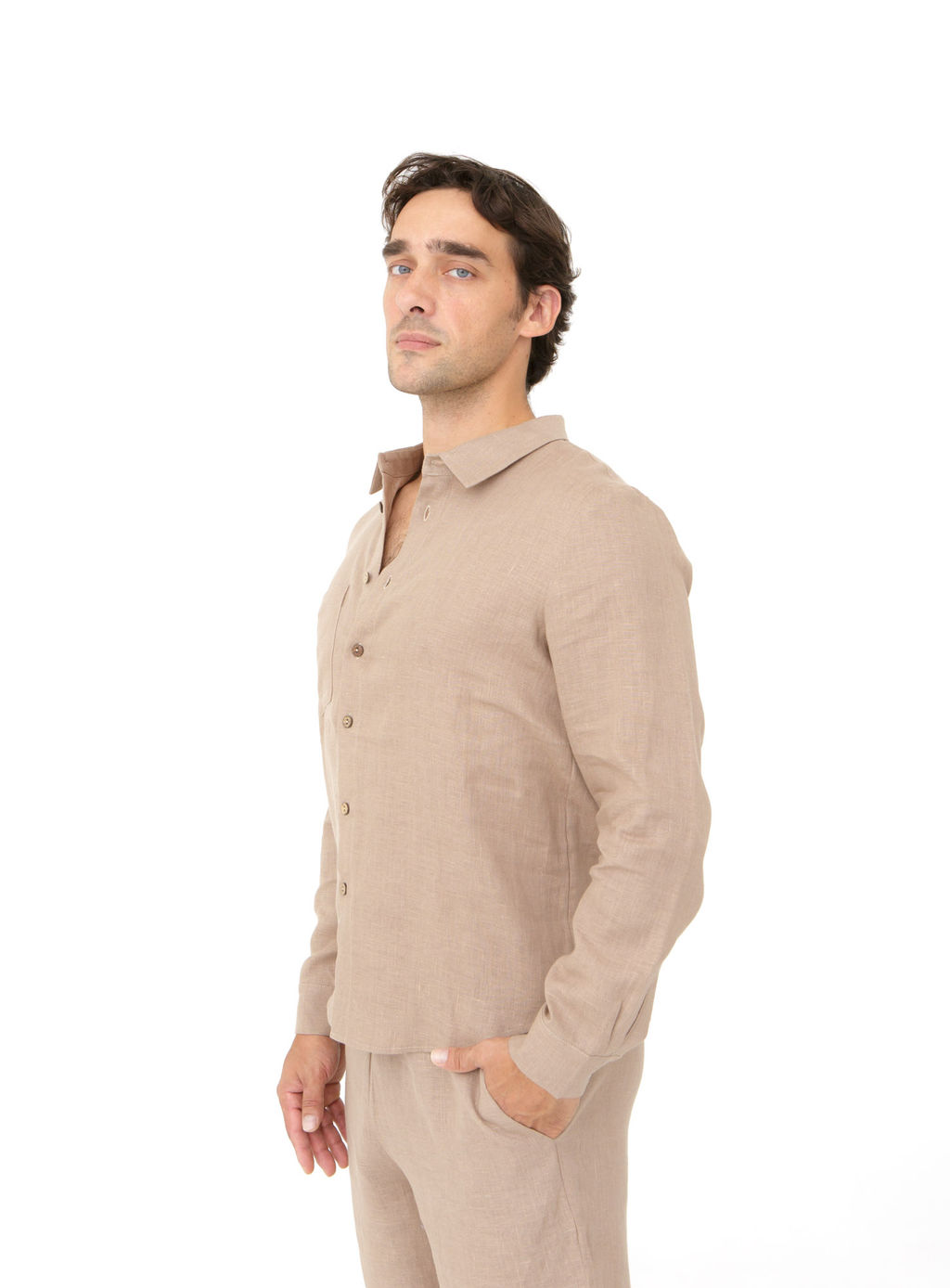 Рубашка льняная мужская 598 мокко
