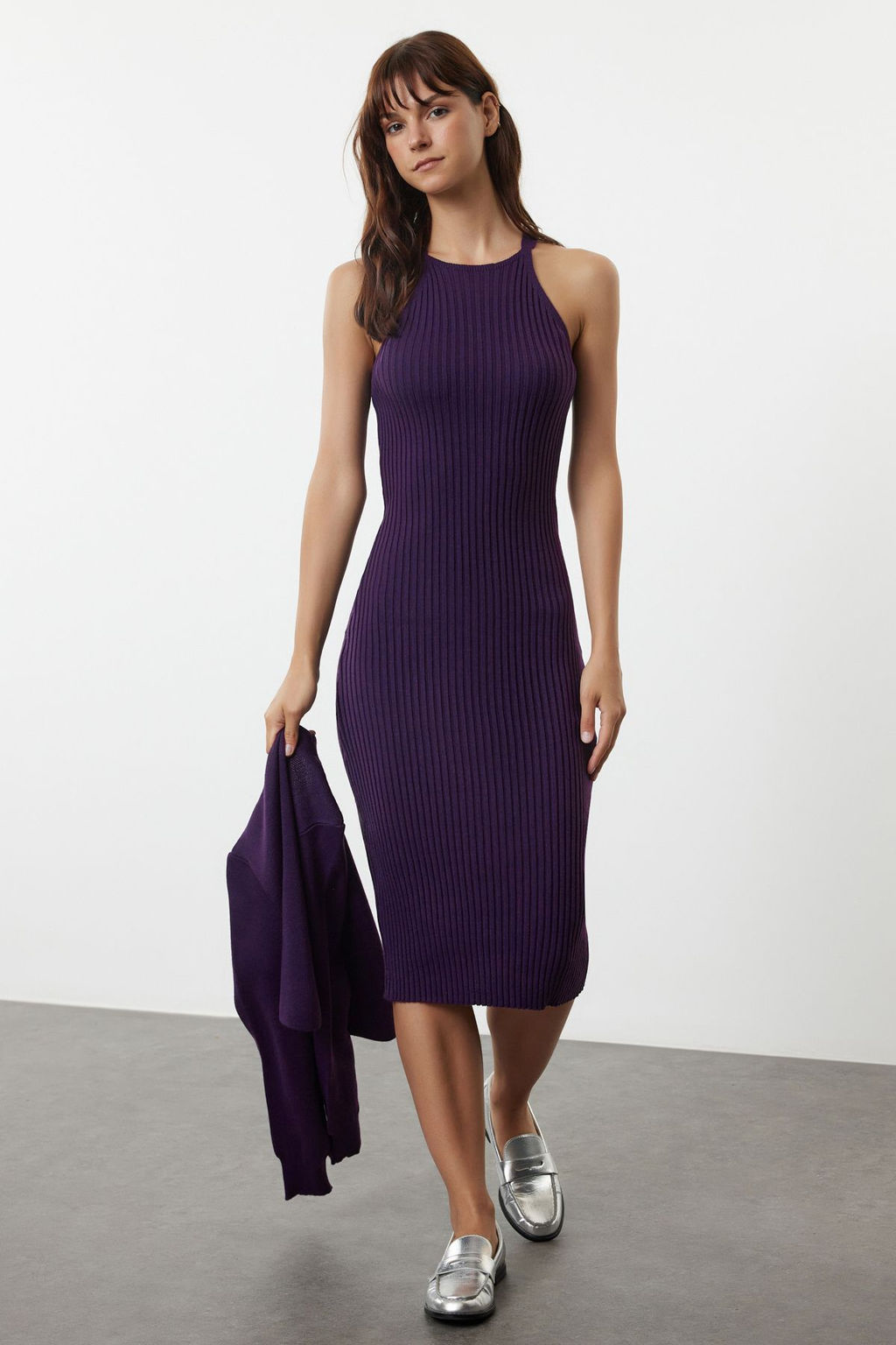 Mor 2li Midi Triko Basic H?rkal? Elbise TWOSS23EL00738