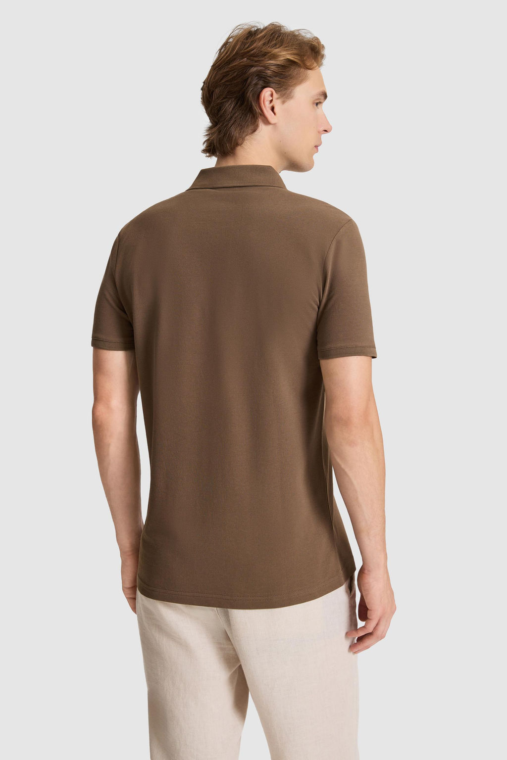 Erkek Kahverengi Regular Fit Polo Yaka Basic Ti__rt
