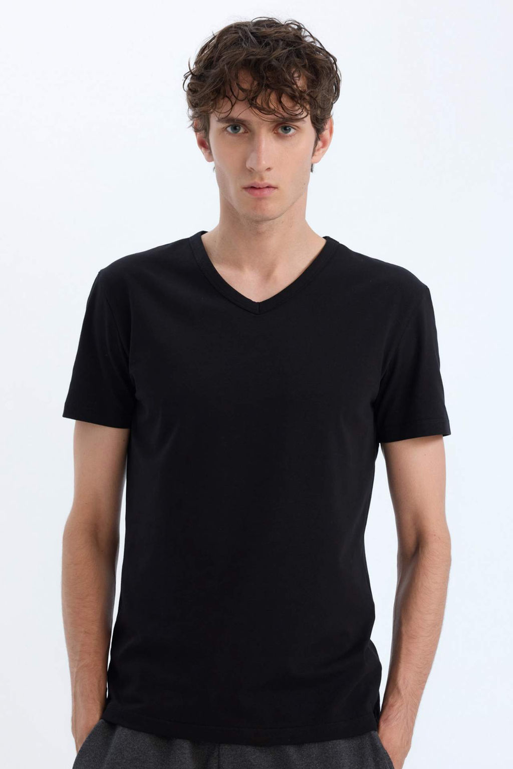 Slim Fit Dar Kesim V Yaka Basic Duz Ust - Defacto фото 5