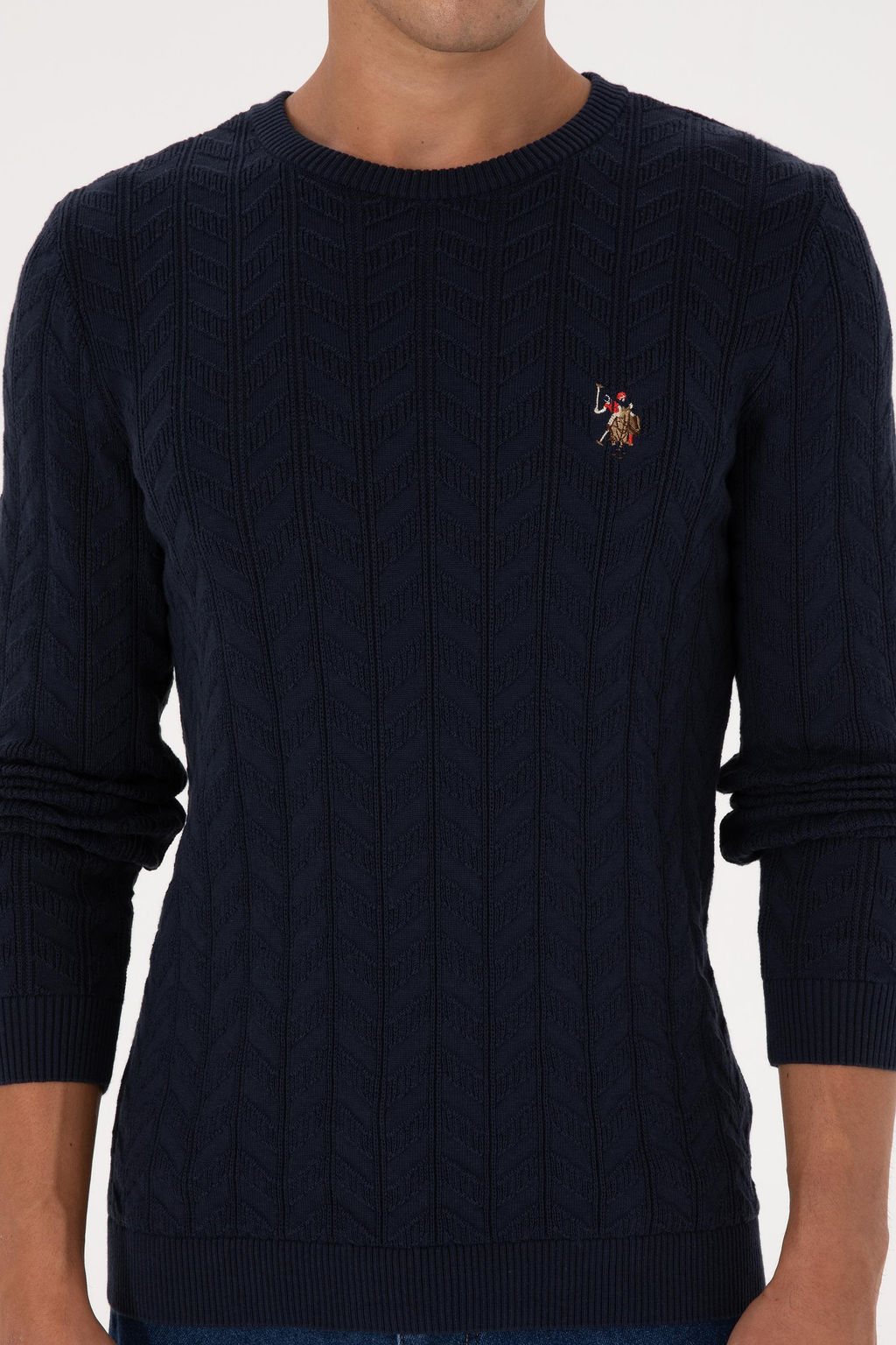 Erkek Slim Fit Bisiklet Yaka Desenli Lacivert Kazak - U.s. polo assn фото 6