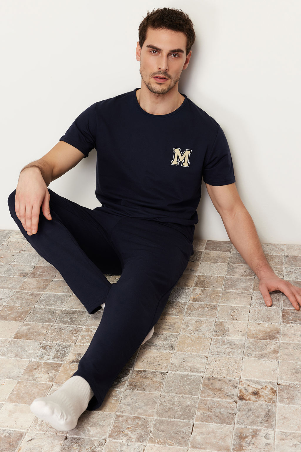 TRENDYOL MAN Lacivert K?sa Kol Bask?l? Regular Fit Pijama Tak?m? TMNSS24PT00000 - Trendyolmilla фото 3