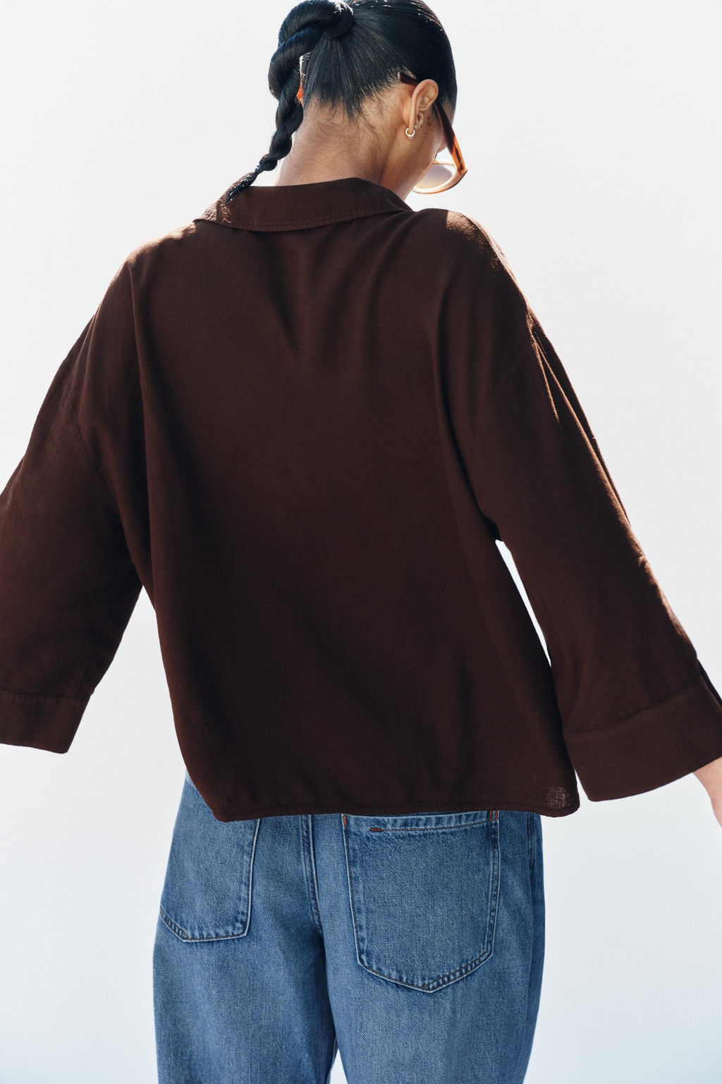 CAMISA FLUIDA CON LINO / Marr?n - Zara фото 3