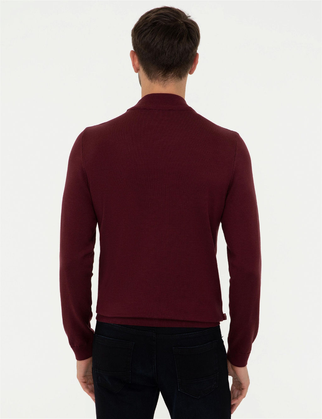 Bordo Slim Fit Yar_m Bal_k__ Yaka Triko Kazak