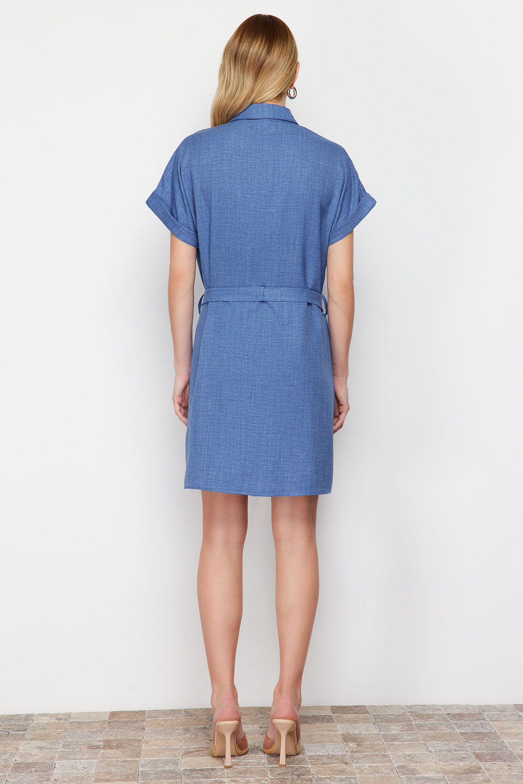 Indigo Kusakl? Cep Detayl? Mini Dokuma Gomlek Elbise TWOSS24EL00350 - Trendyolmilla фото 7