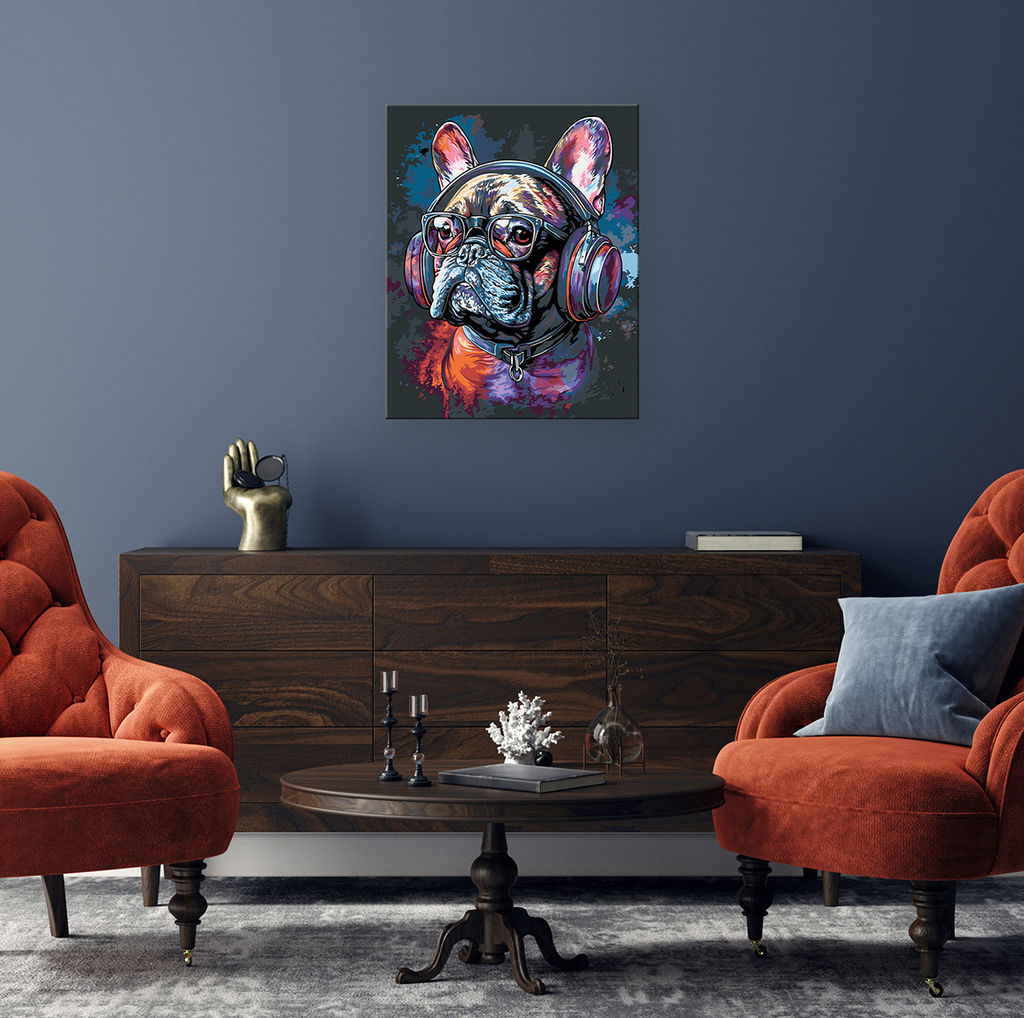 ФРЕЯ PNB/PLB-290 Набор для раскрашивания по номерам ( эффект черного холста ) 50 х 40 см Стильный бульдог