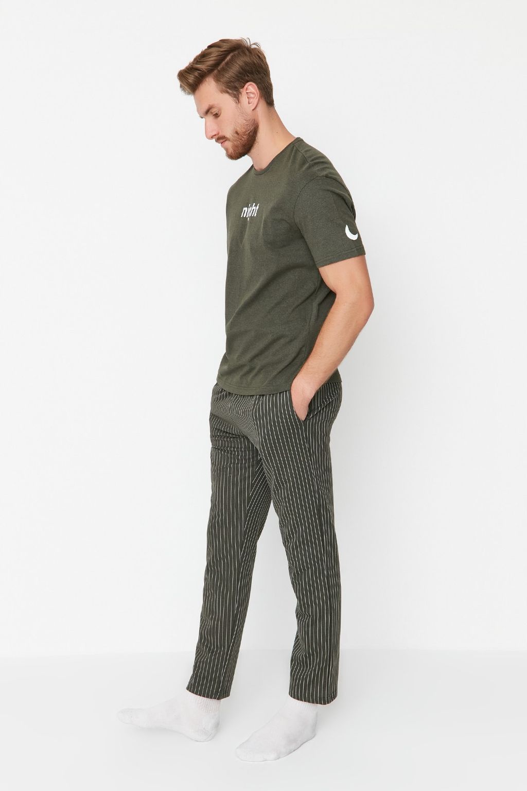 TRENDYOL MAN Lacivert Bask?l? Regular Fit Orme Pijama Tak?m? THMAW21PT0393 - Trendyolmilla фото 3