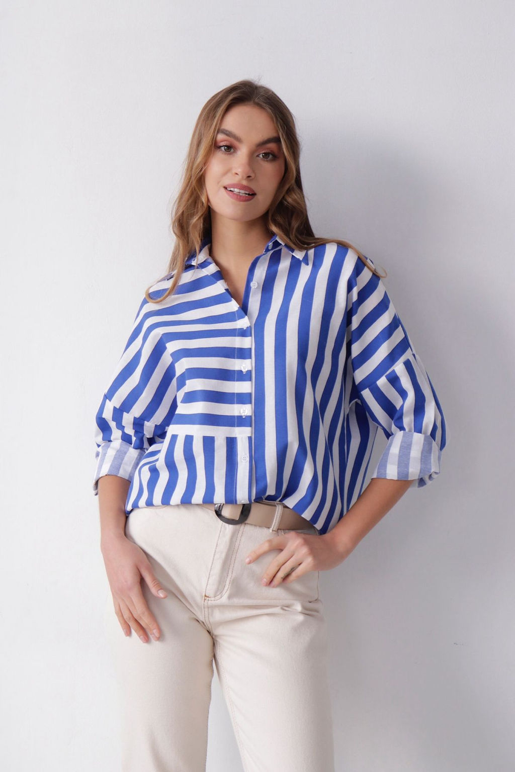 11351 Рубашка в полоску бело-голубая - Martichelli фото 5