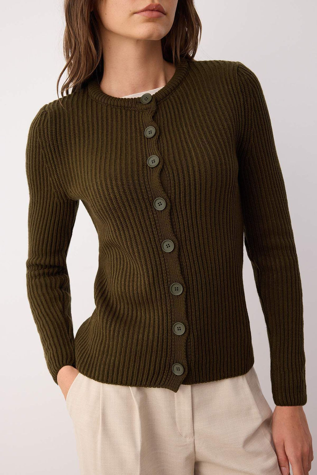 More Sustainable Haki Fitted/Vucuda Oturan Basic Fitilli Triko H?rka TWOAW26HI00175
