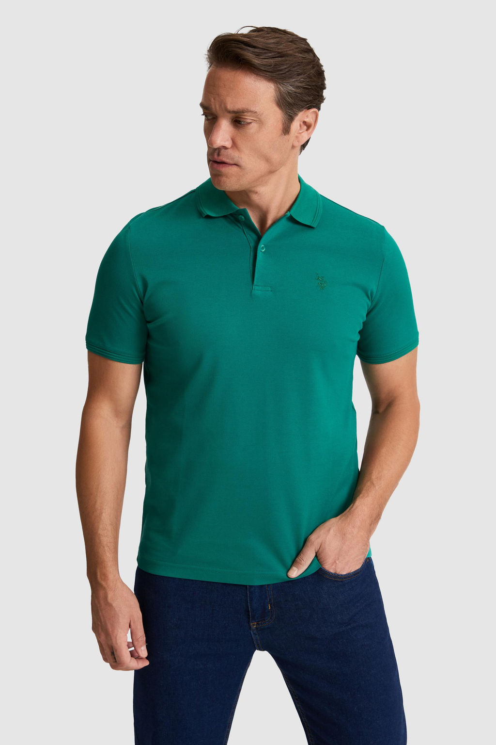 Erkek Koyu Ye_il Regular Fit Polo Yaka Basic Ti__rt - U.s. polo assn фото 3