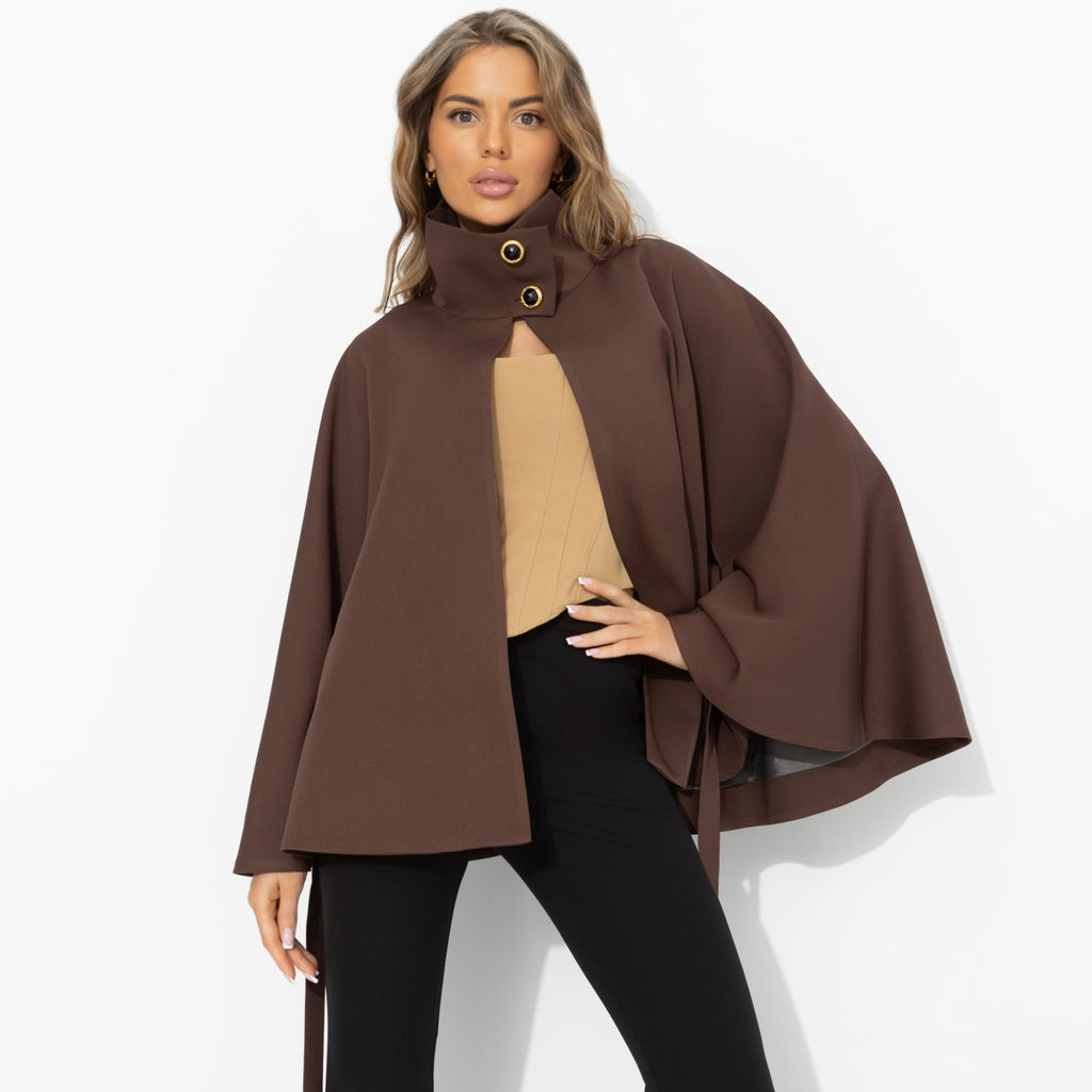 Жакет‑кейп, Дикое притяжение (с поясом, брауни) - Charutti фото 7