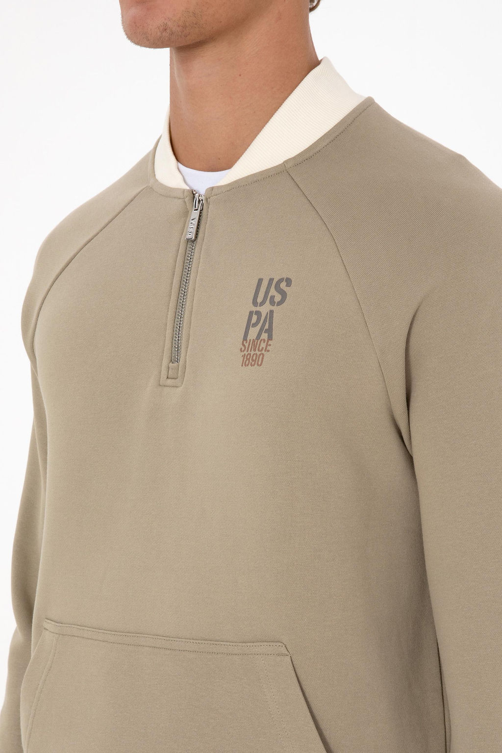 Erkek Yar_m Fermuarl_ Comfort Fit A__k Haki Basic Sweatshirt - U.s. polo assn фото 7