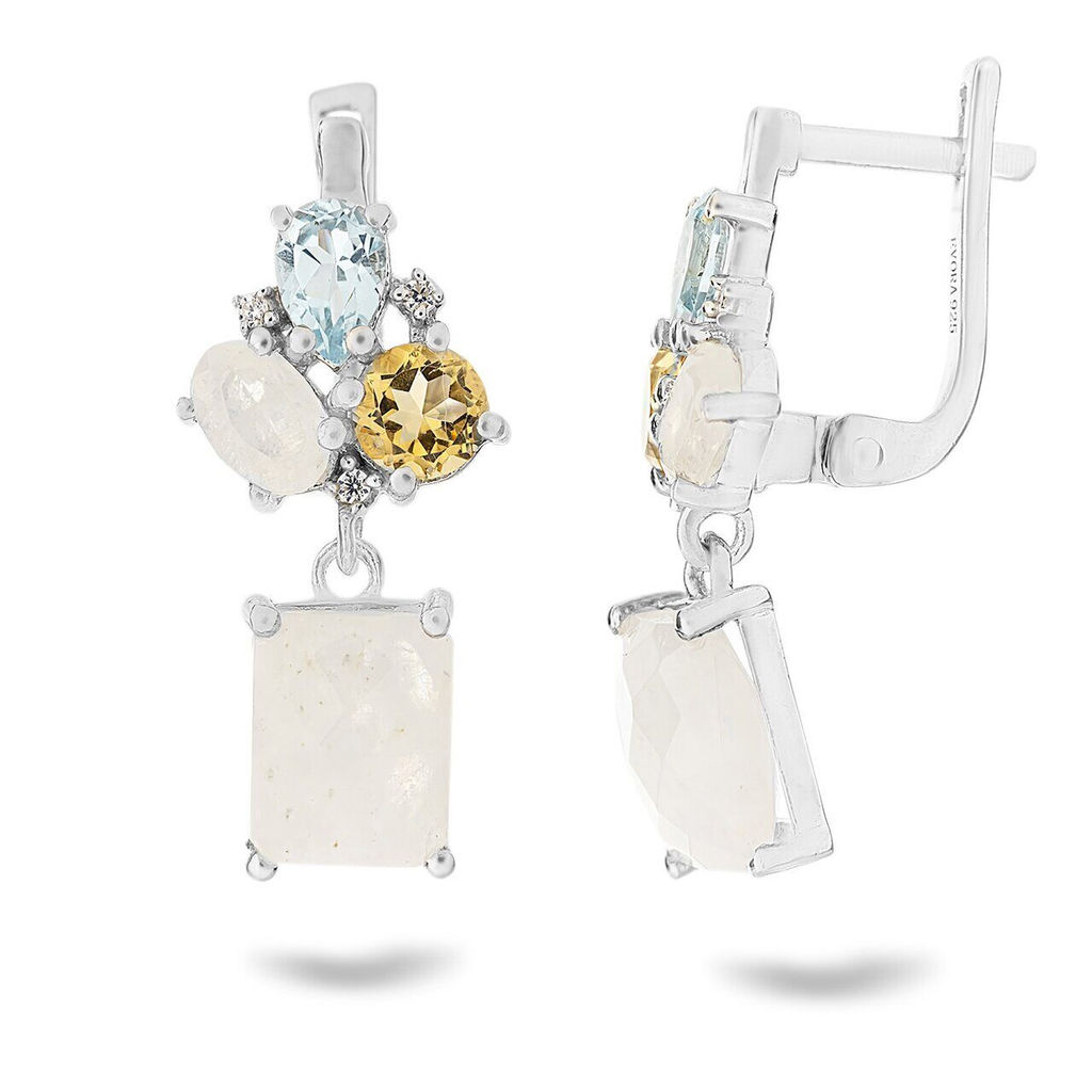 Серьги, лунный камень , топаз , цитрин, Лантана