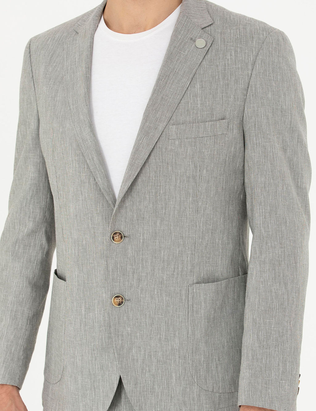A__k Ye_il Ex. Slim Fit Keten Kar___ml_ Ceket