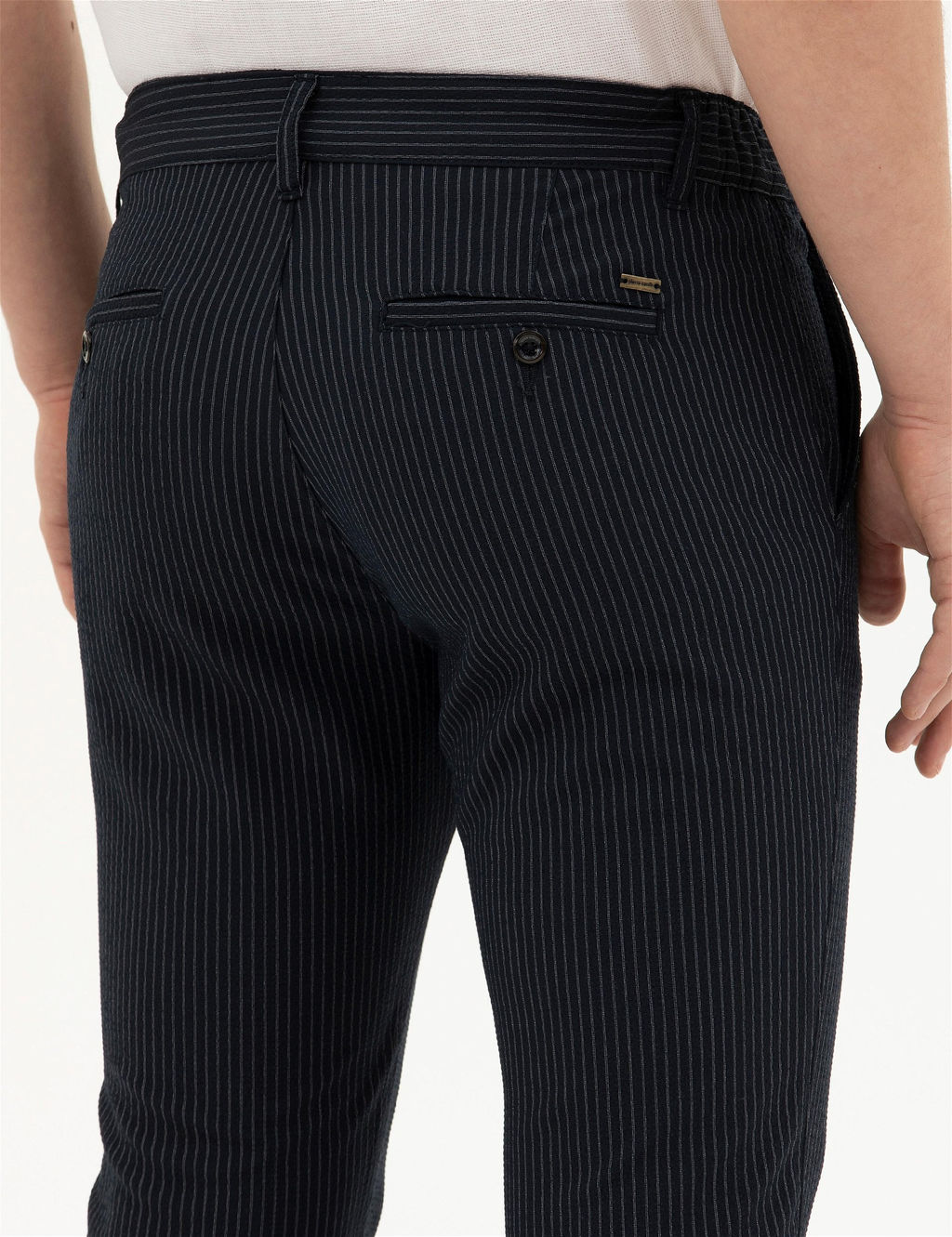 Lacivert Slim Fit _izgili Kanvas Pantolon