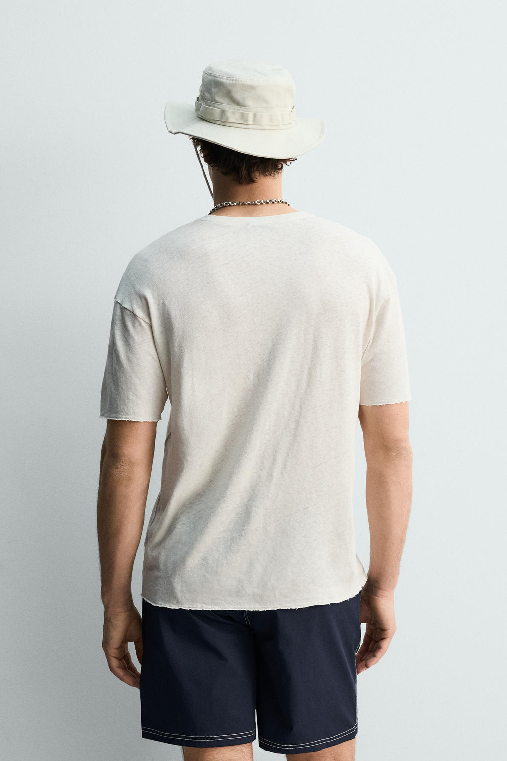 CAMISETA LAVADA ALGOD?N - LINO TEXTO / Blanco