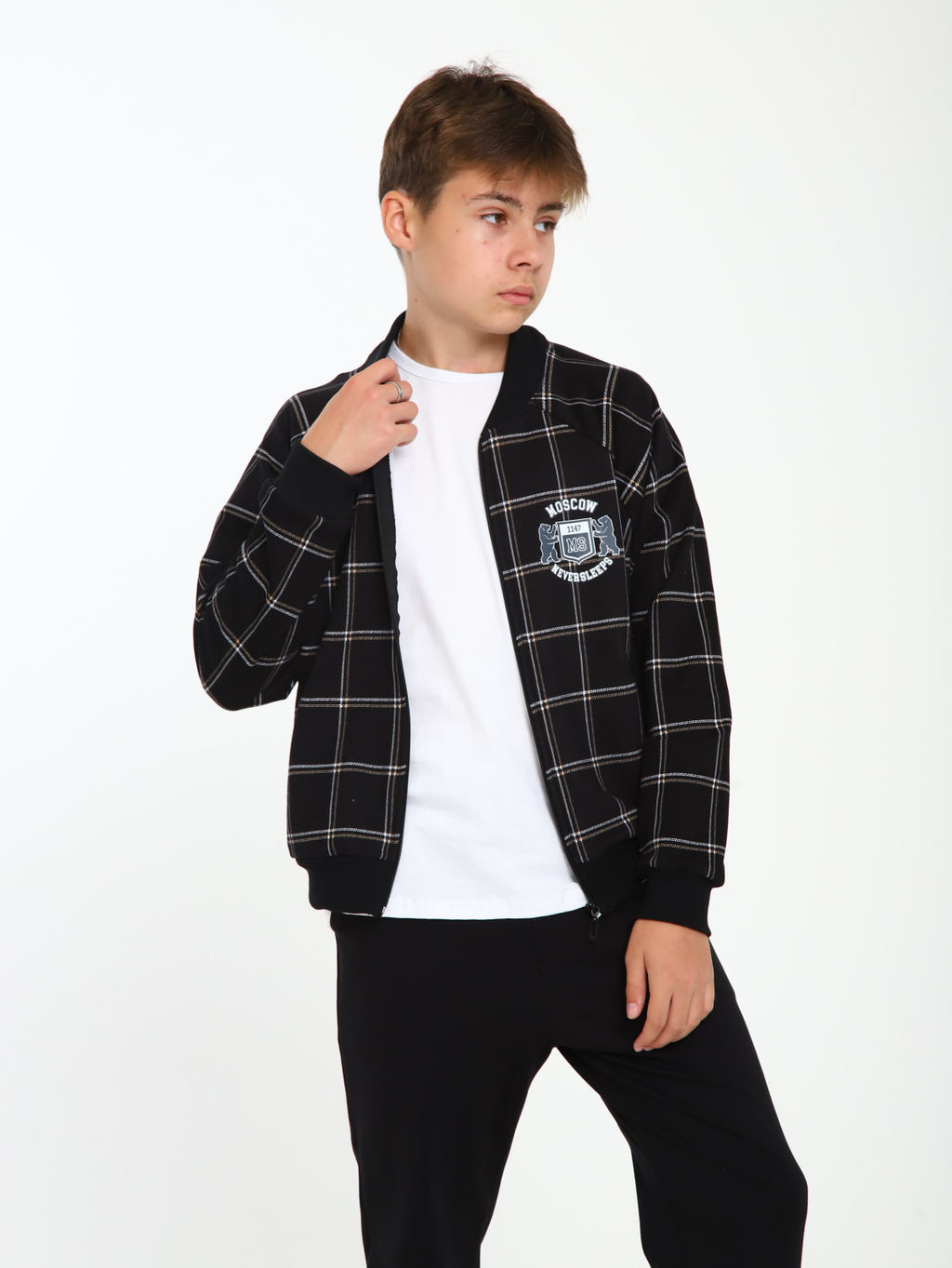 Толстовка бомбер Колледж черная клетка Ладошки  фото 3