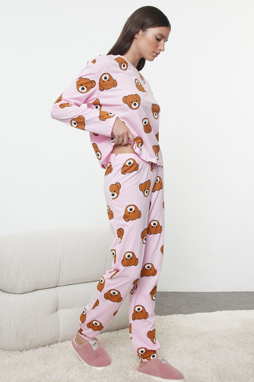 Trendyolmilla Siyah %100 Pamuklu Ay?c?kl? Orme Pijama Tak?m? THMAW23PT00514  фото 2