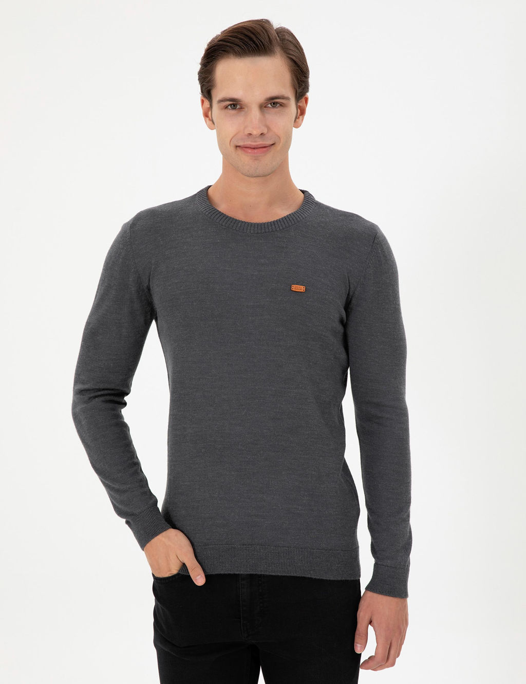 Erkek Slim Fit Bisiklet Yaka Antrasit Melanj Kazak - U.s. polo assn фото 3