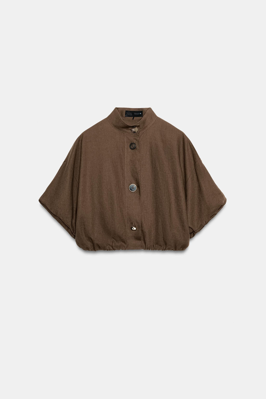 CAMISA GLOBO CON LINO / Marr?n / Topo