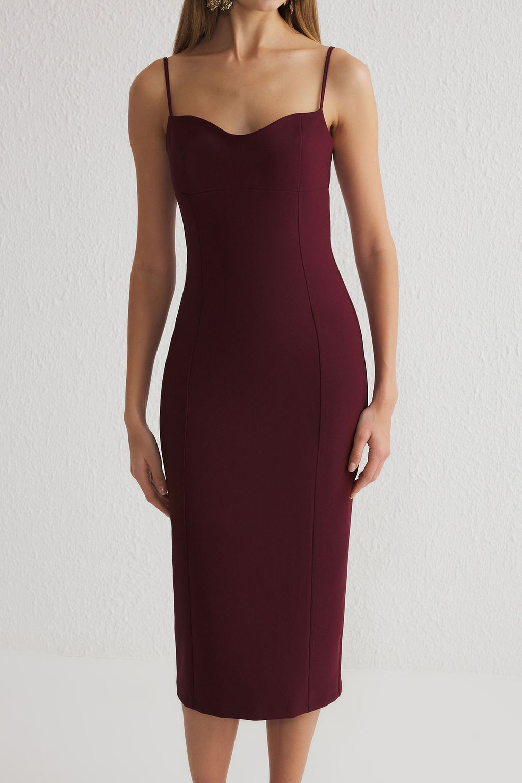 TRENDYOLMILLA Bordo Vucuda Oturan Dokuma Midi S?k Elbise TPRSS25EL00189  фото 3