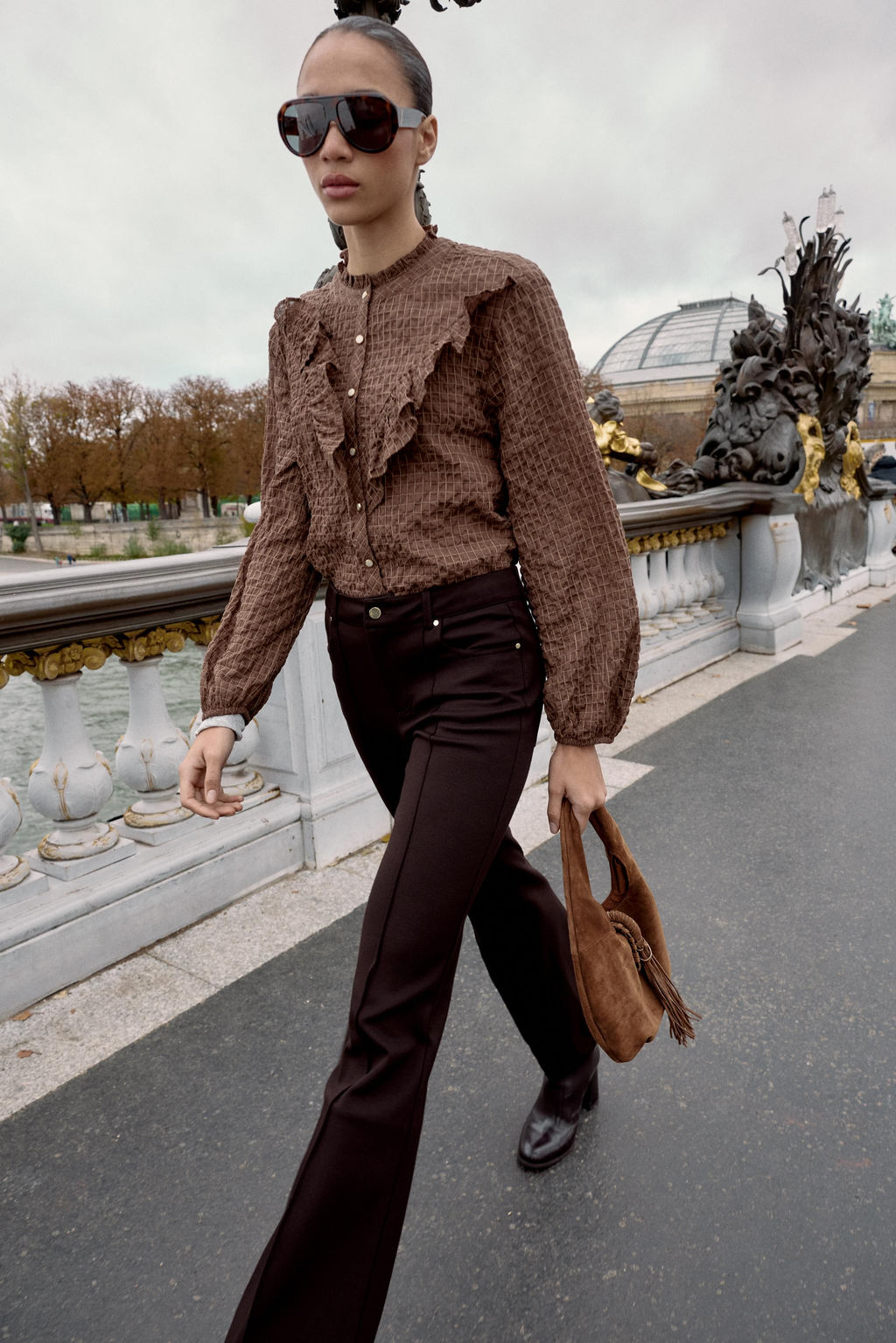 RUFFLED CHECK BLOUSE