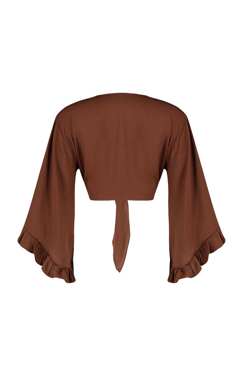 Kahverengi Crop Dokuma Volanl? Plaj Bluz TBESS19BB0095