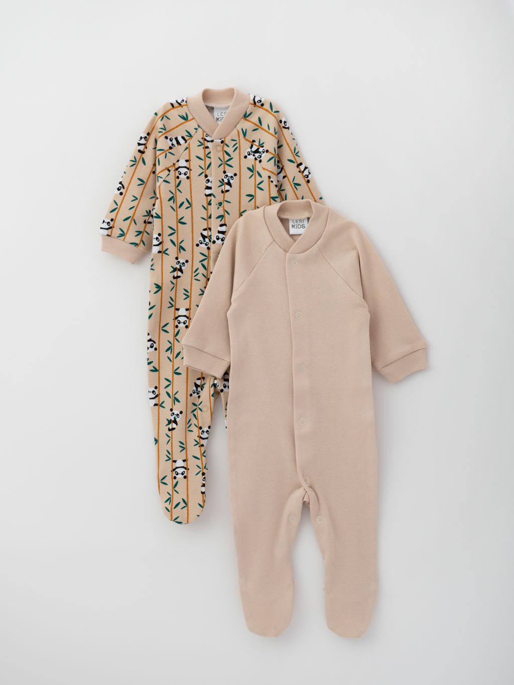 Комбинезон для новорожденного из хлопкового трикотажа, беж/панда - Lesi kids фото 13