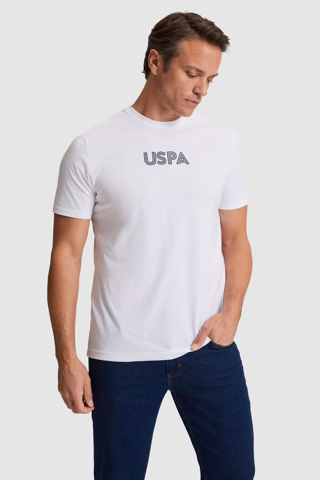 Erkek Beyaz Regular Fit Bisiklet Yaka Basic Ti__rt