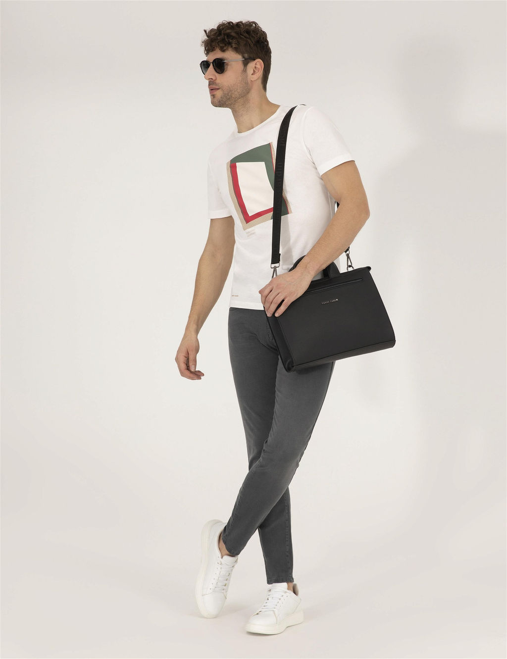 Ekru Slim Fit Bask_l_ Bisiklet Yaka Ti__rt - Pierre cardin фото 4